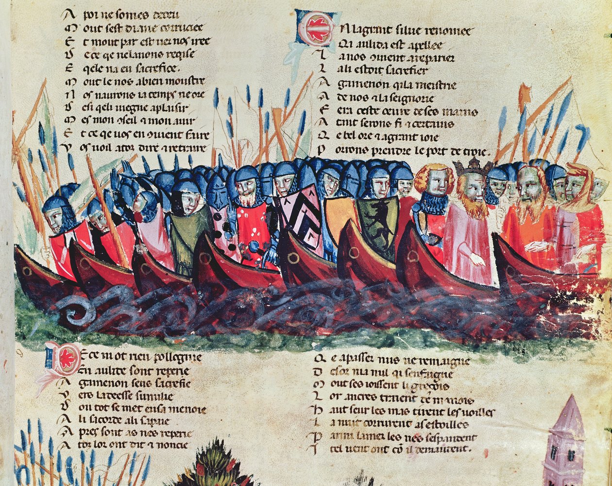 船上的士兵，来自Codex Benito de Santa Mora 作者 意大利学校
