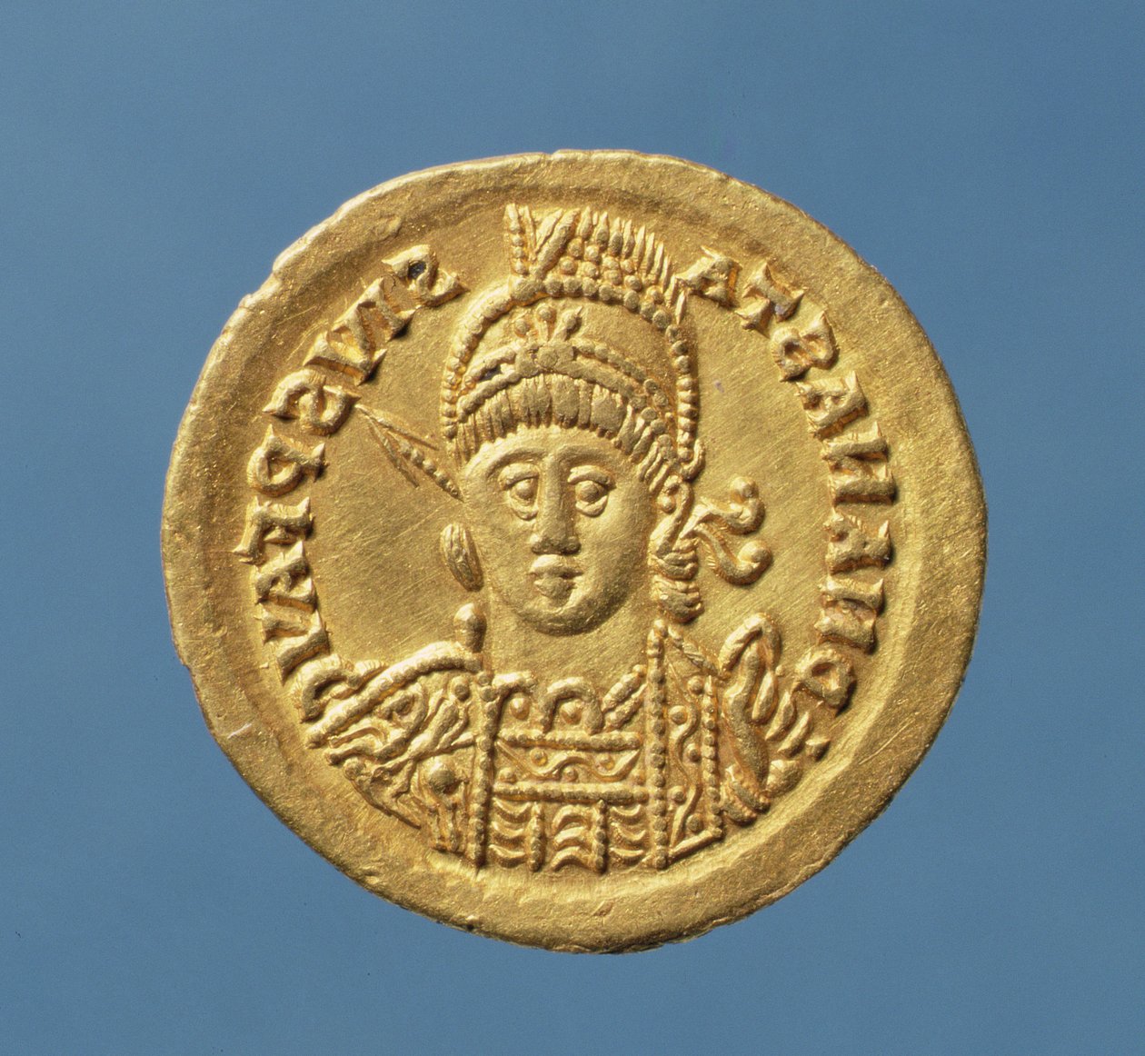 由Theodoric I（公元471-AD 526）铸造的Solidus（正面）意大利东哥特国王复制Anastasius Byzantine Emperor（公元491-AD 518）（金）铭文：DN ANASTASIVS PF AVG 作者 意大利学校