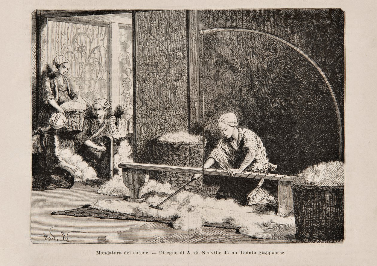 日本纺纱棉花，来自意大利版的Tour du Monde，1869年 作者 意大利学校