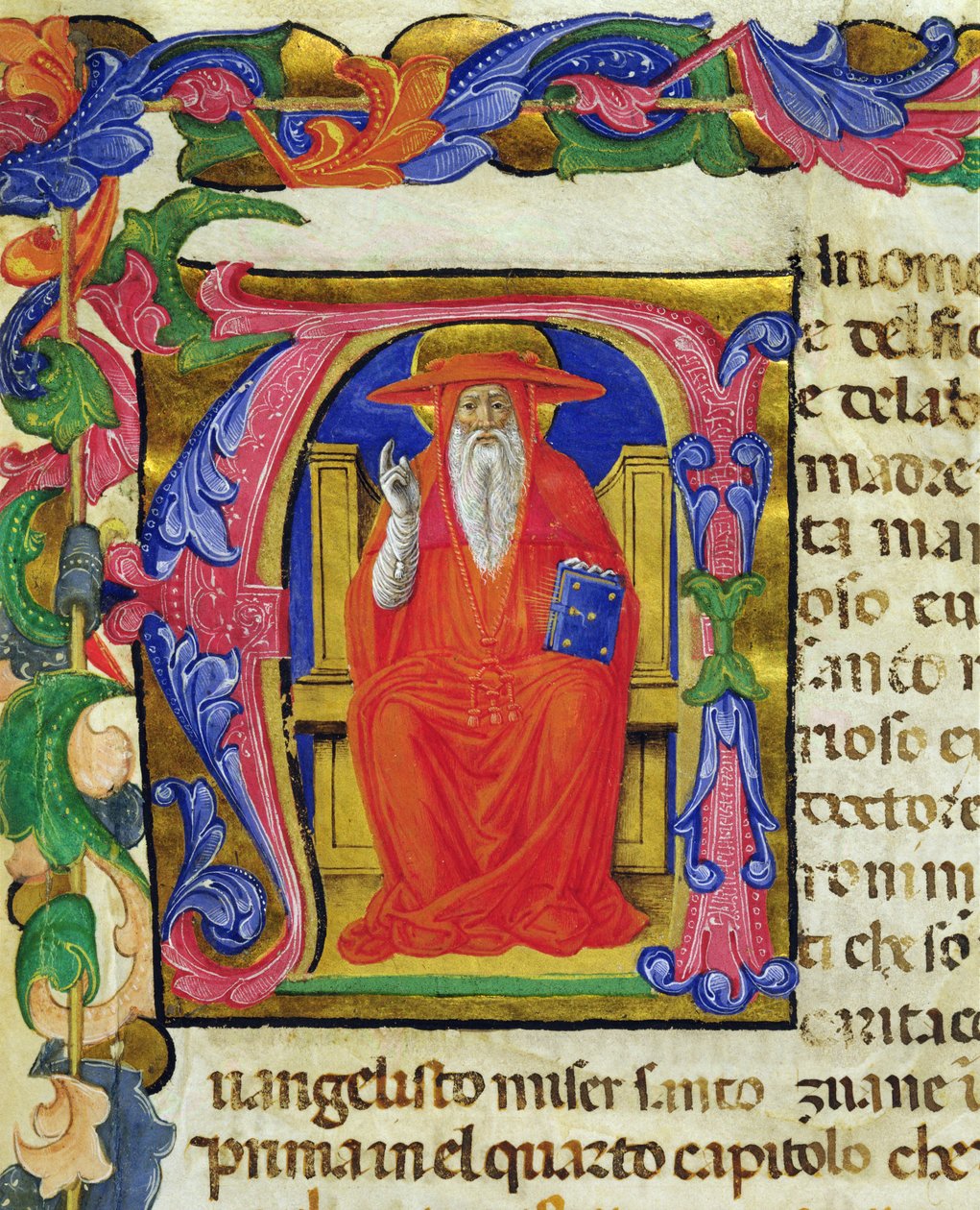 圣杰罗姆 (St. Jerome)，出自圣杰罗姆 (St. Jeroma) 平信徒行会的 Mariegola，约 1400 年（牛皮纸上的墨水和金箔） 作者 意大利学校
