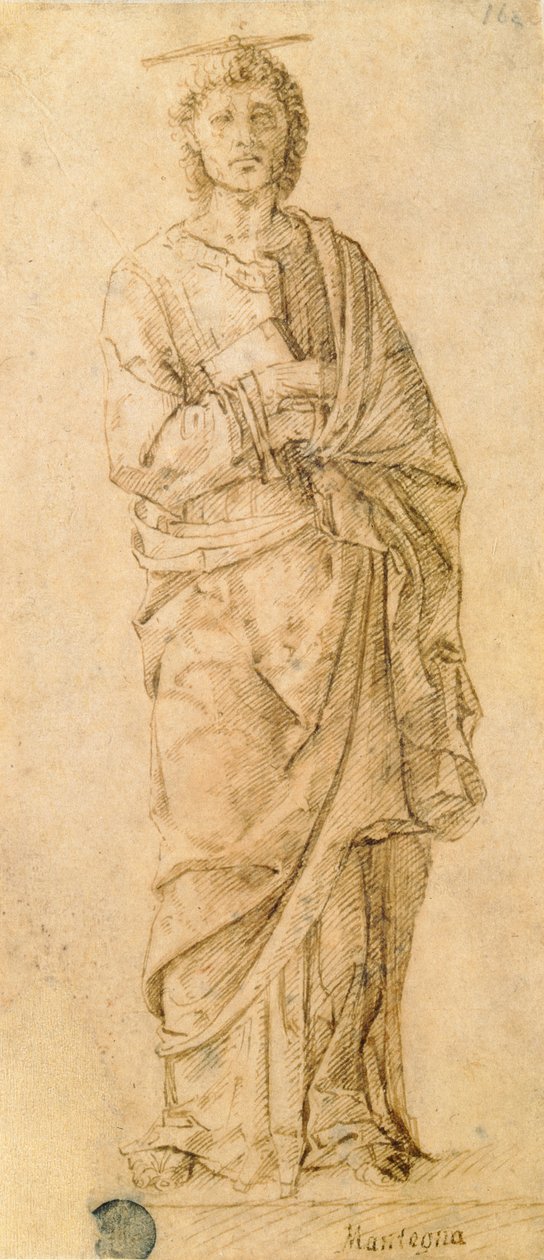 福音传道者圣约翰，作者为乔瓦尼·贝利尼 (Giovanni Bellini，约 1430-1516 年) 或安德里亚·曼特尼亚 (Andrea Mantegna，1430-1516 年)（纸本笔墨） 作者 意大利学校