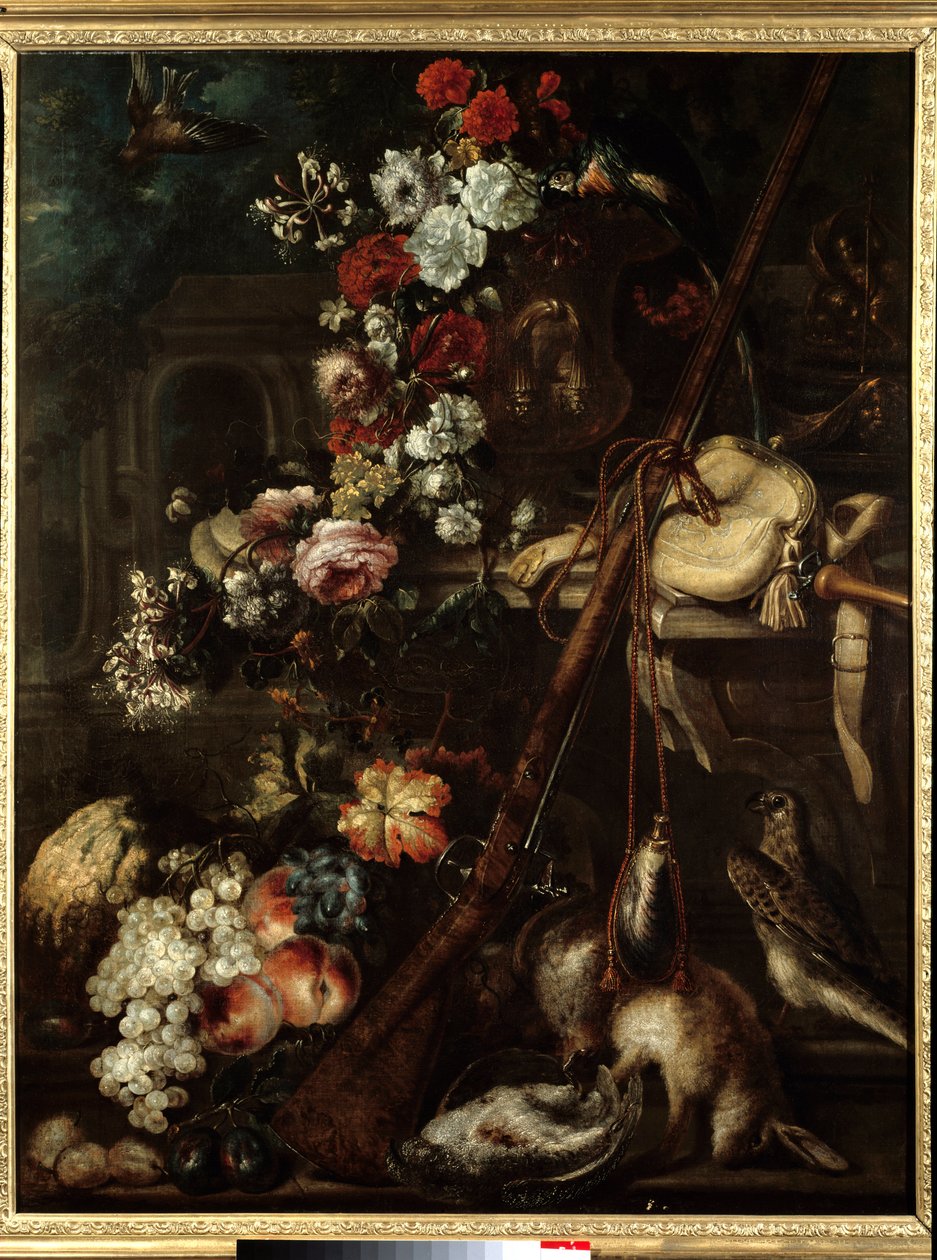 17 世纪意大利画派的花卉、游戏和步枪静物画 - Sun 1,18x0,91 m Bayonne, Musee Bonnat 作者 意大利学校