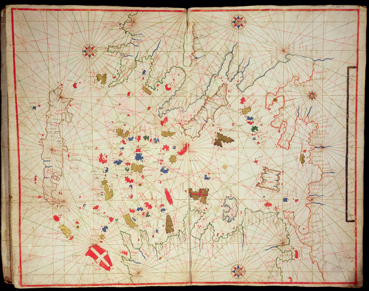 爱琴海，来自航海地图集，1646年（牛皮纸上的墨水）（另见330940） 作者 意大利学校