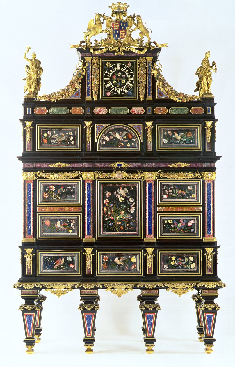 羽毛球柜，1720-32（pietra dura，乌木和ormolu） 作者 意大利学校