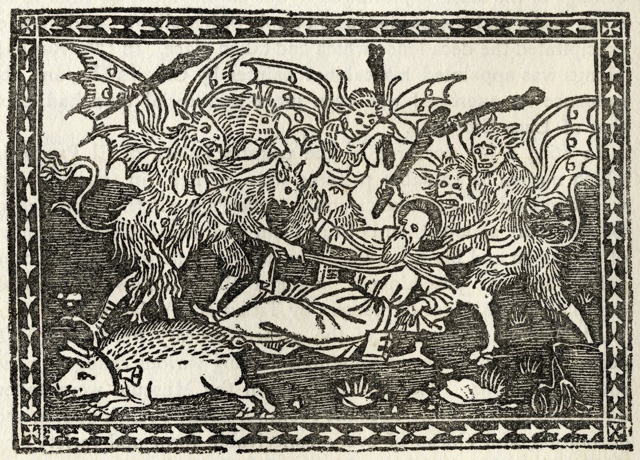 圣安东尼的Bastinading，来自“雕刻，蚀刻和木刻的收藏目录”，作者Richard Fisher，1879年出版 作者 意大利学校