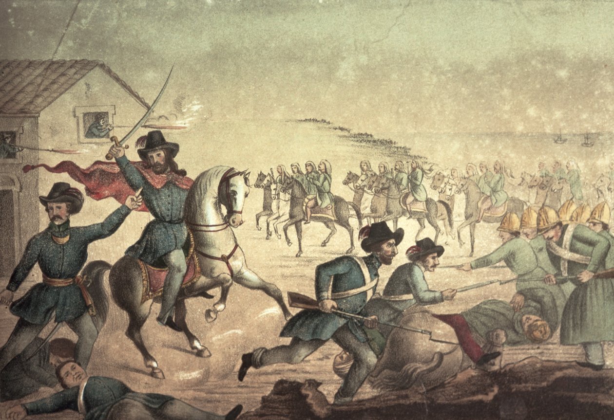 1846 年乌拉圭圣安东尼奥战役（彩色石版画） 作者 意大利学校