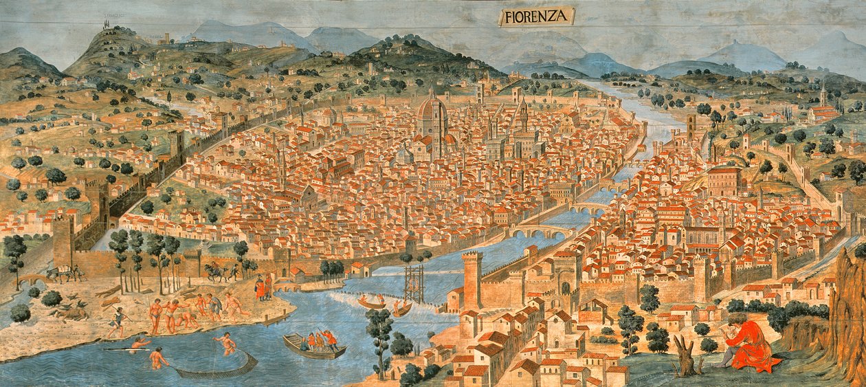 “Carta della Catena”展示了佛罗伦萨的全景 作者 意大利学校