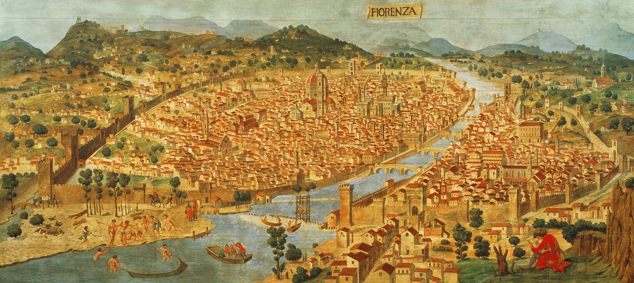 “Carta della Catena”展示了佛罗伦萨的全景 作者 意大利学校