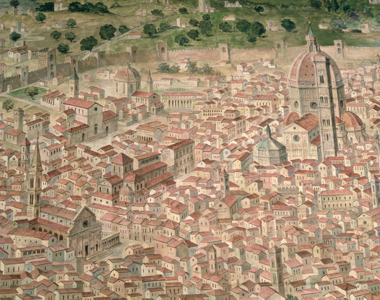 “Carta della Catena”展示了佛罗伦萨的全景 作者 意大利学校