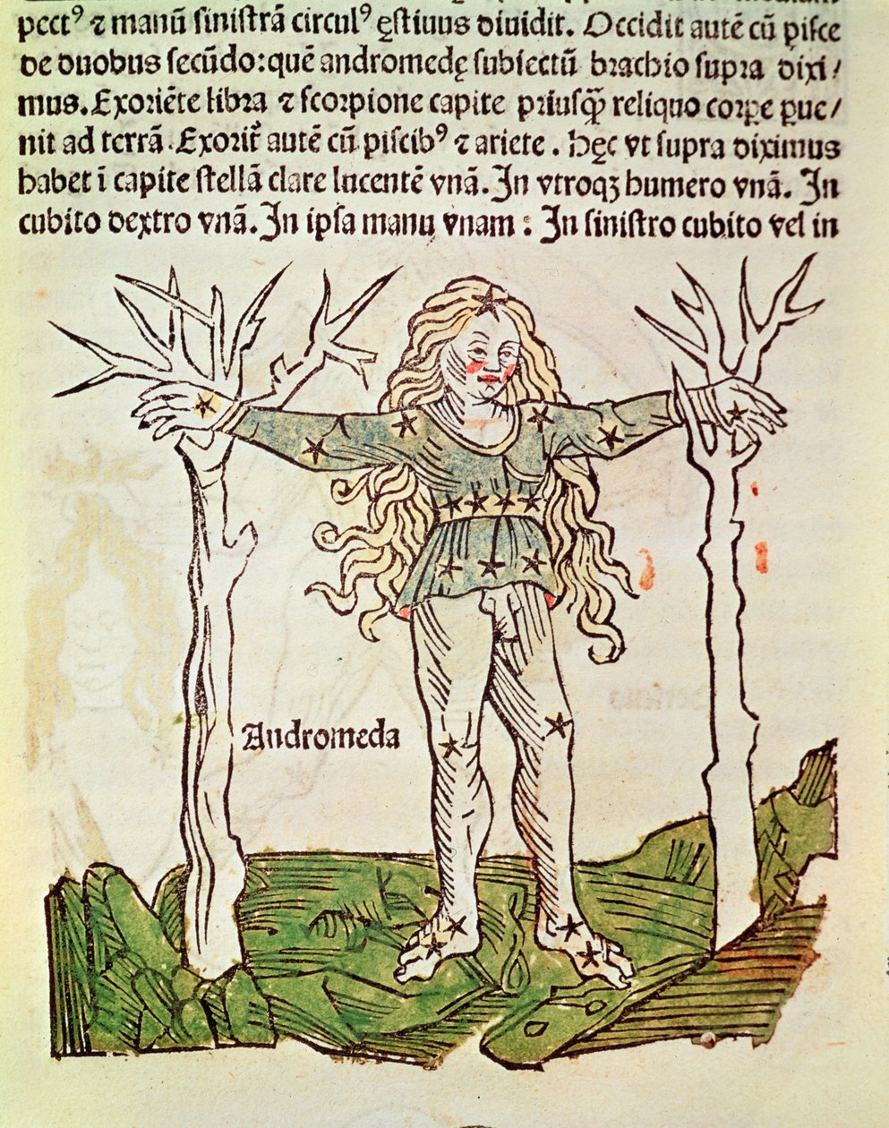 仙女座星座，1485年威尼斯CJ Hyginus的“Poeticon Astronomicon”插图（彩色木刻） 作者 意大利学校