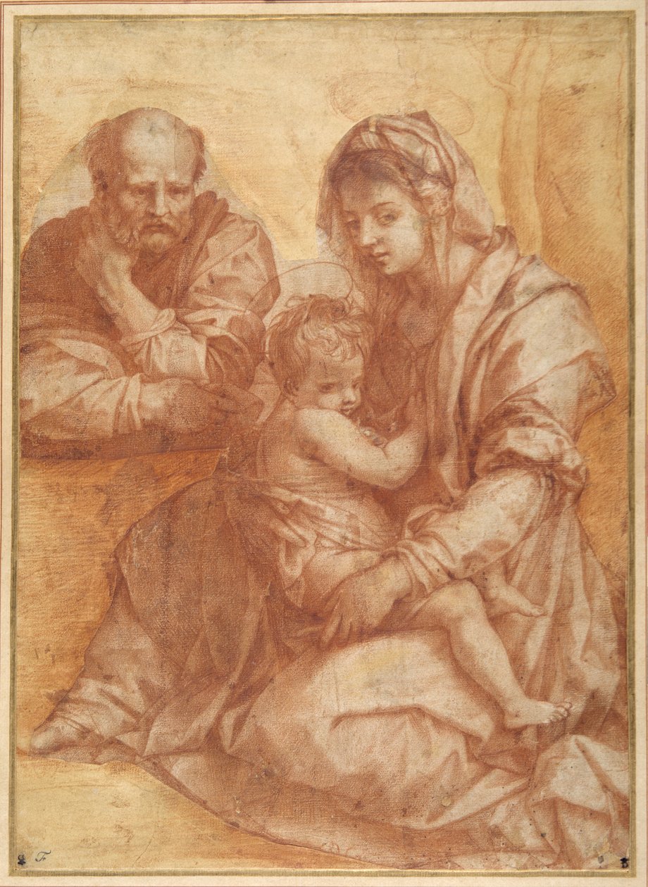 安德里亚·德尔·萨托（Andrea del Sarto）之后的圣家族休息（白纸上的红色粉笔） 作者 意大利学校