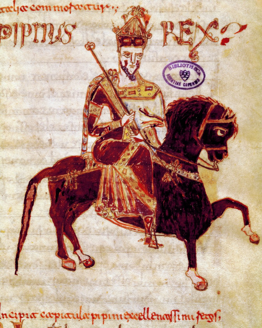 The King of the Francs Pepin the Brief (715-768) 手稿页 (ms. 4) “Codex Legum Longobardorum”（或 Langobardorum）描述了罗塔里国王建立的伦巴第王国的法律 作者 意大利学校
