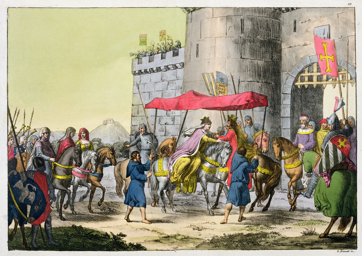 爱德华一世和卡斯蒂利亚的埃莉诺的婚礼，来自“国家历史”（aquatint）的第22页 作者 意大利学校