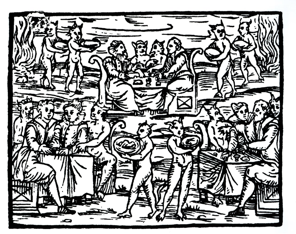 巫婆安息日，米兰1608年Fr M Guaccius的Compendium Maleticarum插图复制品，用于19世纪后期出版的“魔法史” 作者 意大利学校