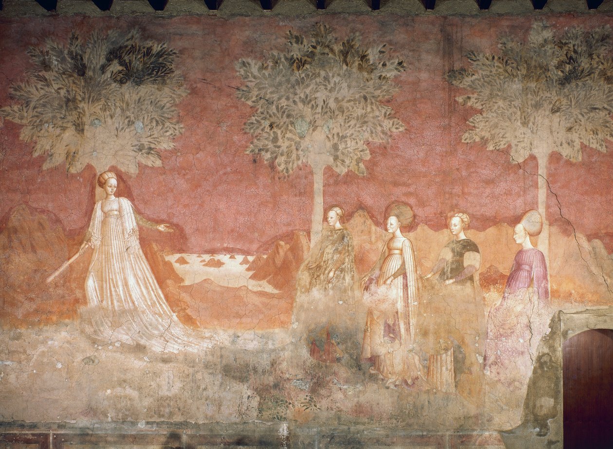 球赛，《运动会》中的场景，约 1445-1450 年，壁画，博罗梅奥宫，米兰，伦巴第，意大利 作者 意大利学校