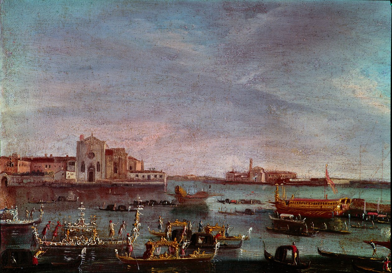 威尼斯大运河上的帆船赛 18 世纪太阳的匿名绘画。 36x54 厘米威尼斯，Museo Correr 作者 意大利学校