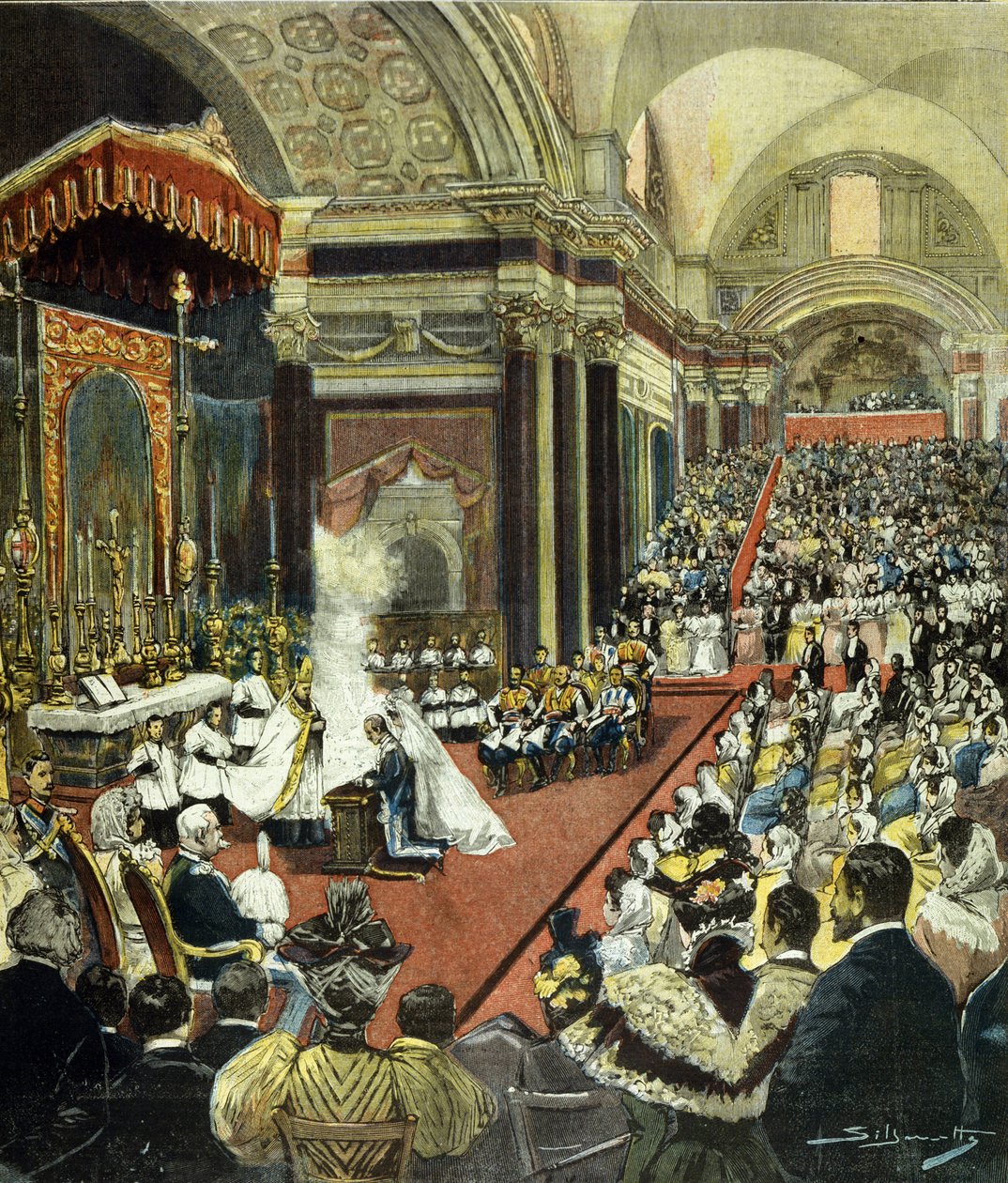 1896 年，将成为国王维克多·伊曼纽尔三世 (Victor-Emmanuel) (Vittorio Emanuele) 的人与黑山公主海伦 (Helene of Montenegro) 于 1896 年在罗马的圣玛丽亚·德利·安吉利 (Santa Maria degli Angeli) 教堂举行了宗教婚礼。 作者 意大利学校