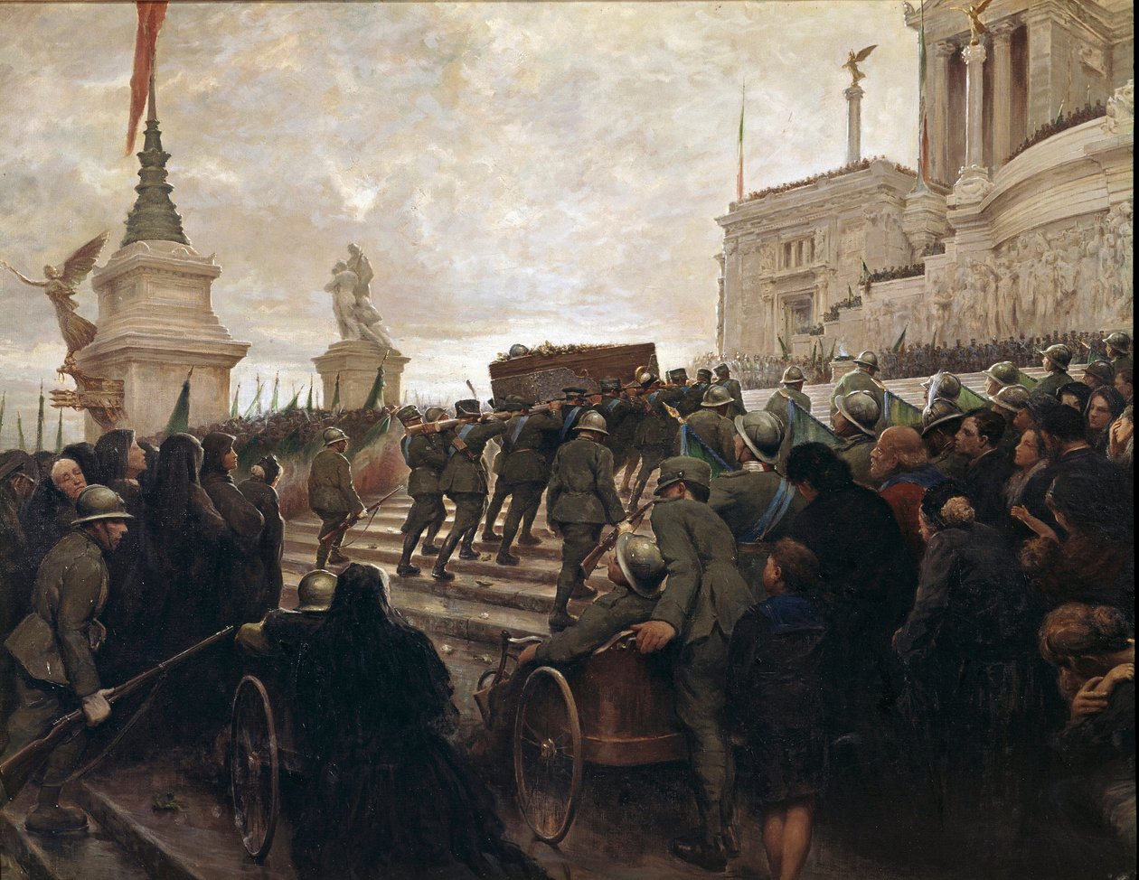 1921 年 11 月 4 日，无名战士的遗体被送往罗马维托里亚诺纪念碑（绘画） 作者 意大利学校