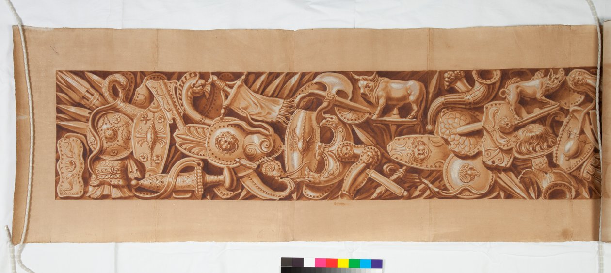 古董后的三幅图，约1750年（毛笔画在棕色水洗笔上加高，并用黑色粉笔涂成淡淡的痕迹） 作者 意大利学校