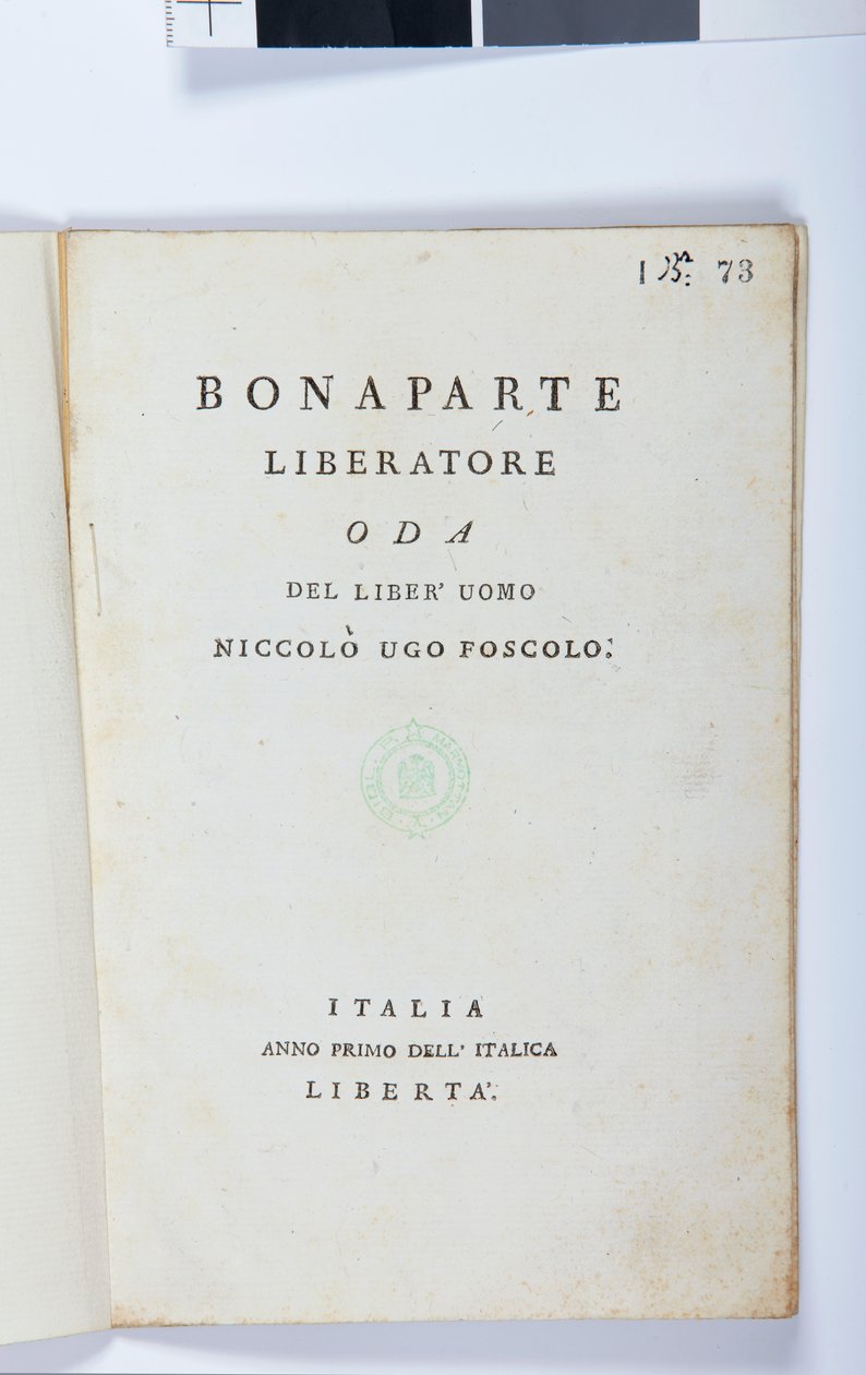 由Niccolo Ugo Foscolo（1778-1827）原版，1797年（印刷纸）的Bonaparte Liberatore的标题页 作者 意大利学校