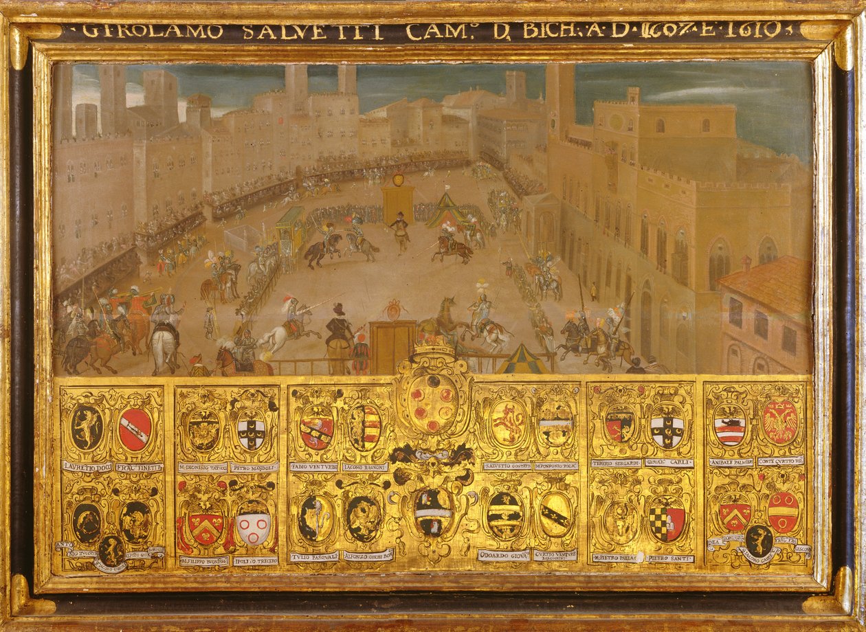 比赛在Piazza del Campo，锡耶纳，1607-10 作者 意大利学校