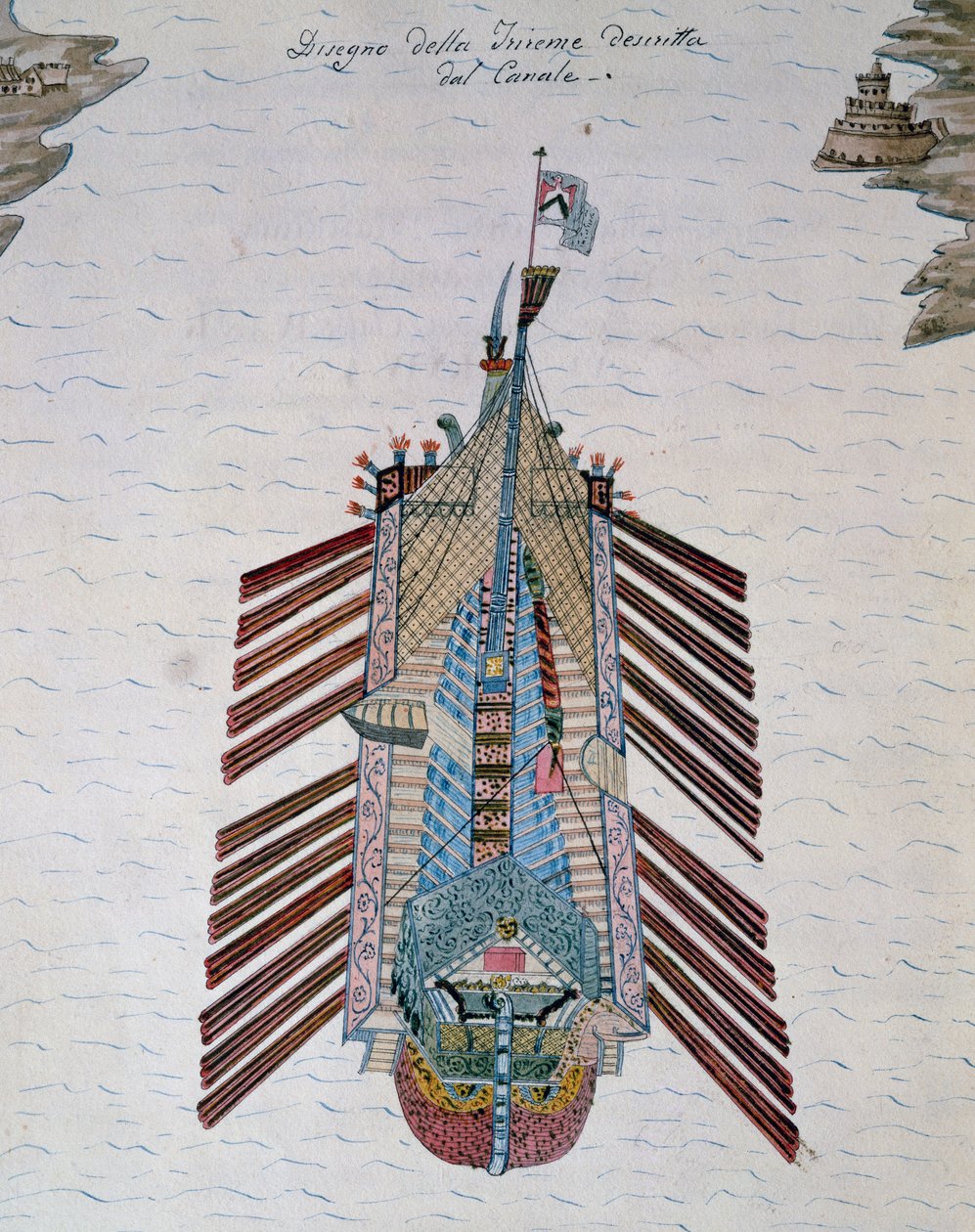 Trireme（带有三排桨的船），出自《海上民兵论文》，作者：Cristoforo Canal（1510-1562），意大利 作者 意大利学校