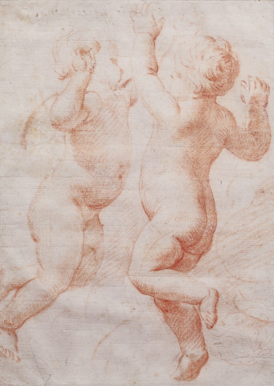 两个跳舞的putti，c.1700（红色粉笔） 作者 意大利学校