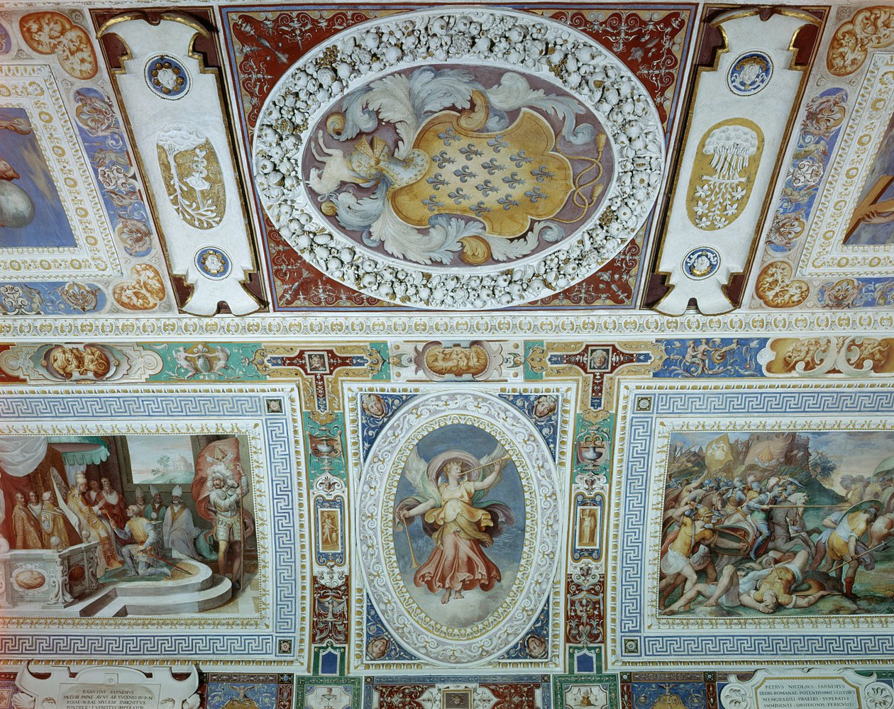 由Onofrio Panvinio设计并由Taddeo（1529-66）和Federico Zuccaro（1540-1609）1557-83（详细）绘制的Sala dei Fasti Farnese（法尔内塞的辉煌大厅）的视图 作者 意大利学校