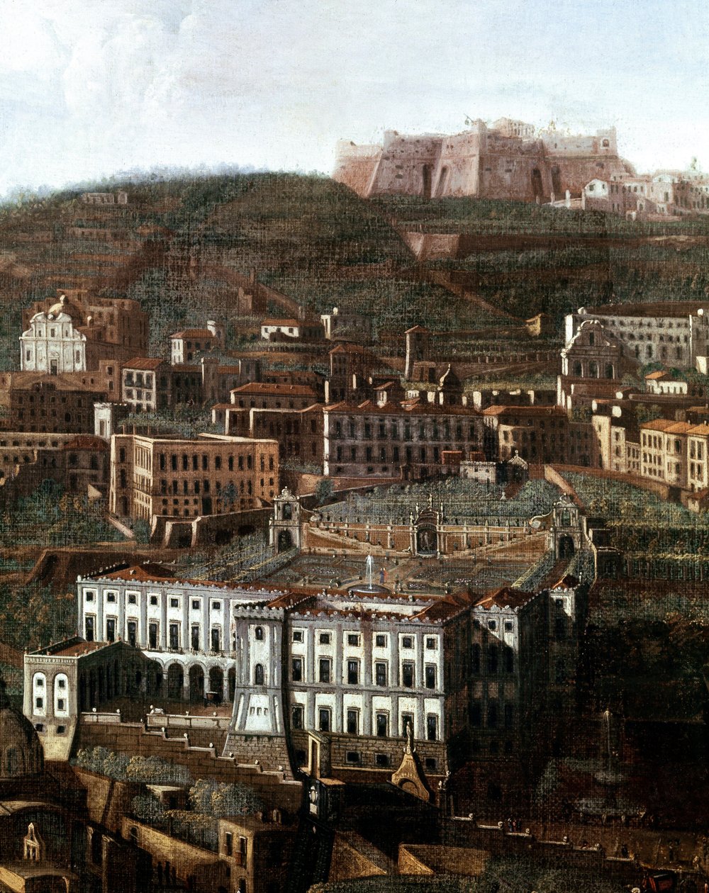 那不勒斯旧法院变成带有悬空花园的宫殿的景观 佚名画 - 18世纪 - 那不勒斯，圣马蒂诺国家博物馆 作者 意大利学校