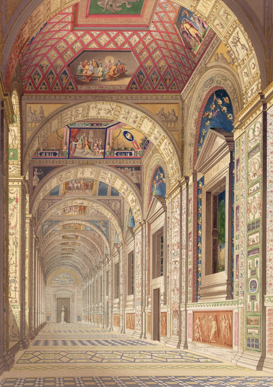 位于梵蒂冈的Loggia二楼，由Raphael装饰，来自Delle Loggie di Rafaele nel Vaticano，于1814年出版的散叶（手工彩色雕刻） 作者 意大利学校