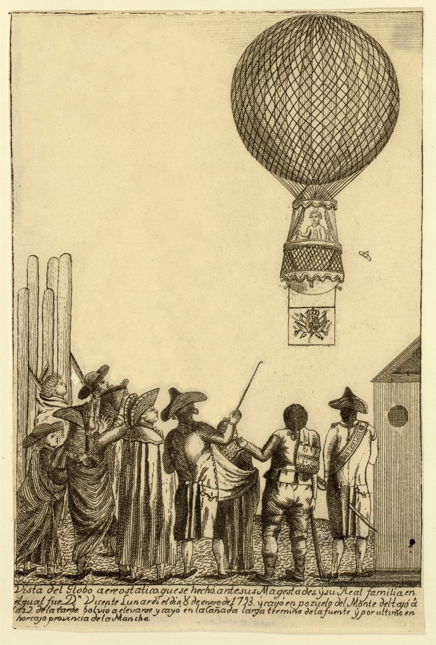 1793年，在他的Magesta酒吧前制作的空气静力气球的视图。 作者 意大利学校
