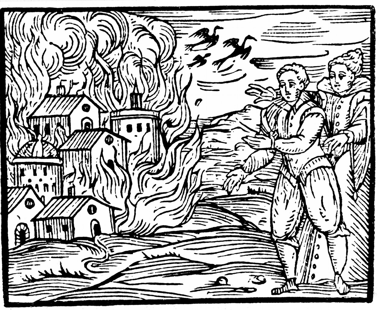1533年斯瓦比亚摧毁房屋的女巫，弗朗西斯科·玛丽亚·瓜佐（Franceco Maria Guazzo）撰写的Compendium Maleficarum插图，1608年 作者 意大利学校