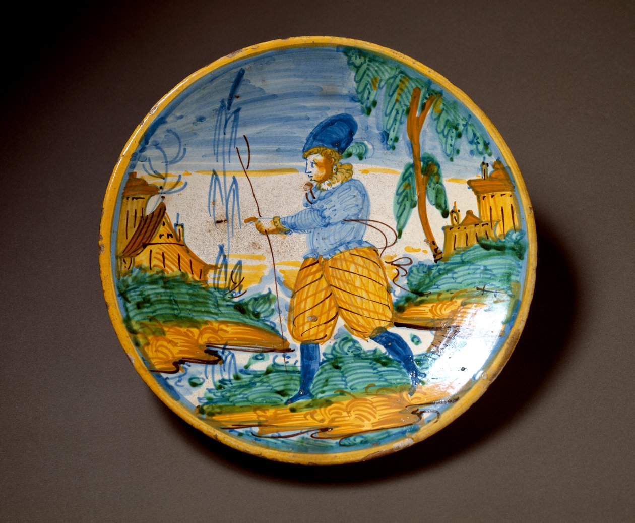 贵族青年。 意大利维泰博生产的陶瓷板。 16 世纪末佛罗伦萨，Museo Nazionale del Bargello 作者 意大利学校