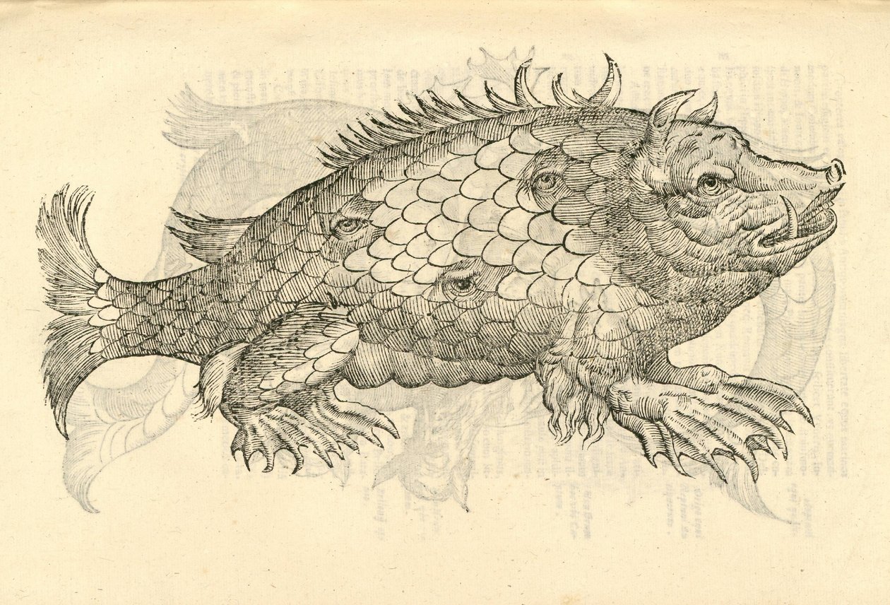 Monsterosus Sur marinus的插图来自Aldrovandis的怪物历史，1642年 作者 意大利学校