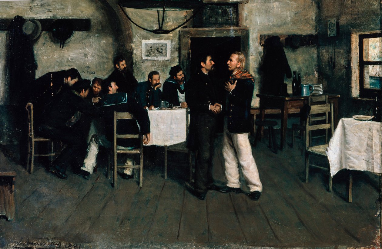 朱塞佩·加里波第 (1807-1882) 和乔瓦尼·巴蒂斯塔·库内奥 (1809-1875) 于 1833 年在黑海港口塔甘罗格会面，作者：伊塔洛·努涅斯·瓦伊斯 (Italo Nunes Vais)（1860-1932 年） 作者 伊塔洛·努内斯·维斯