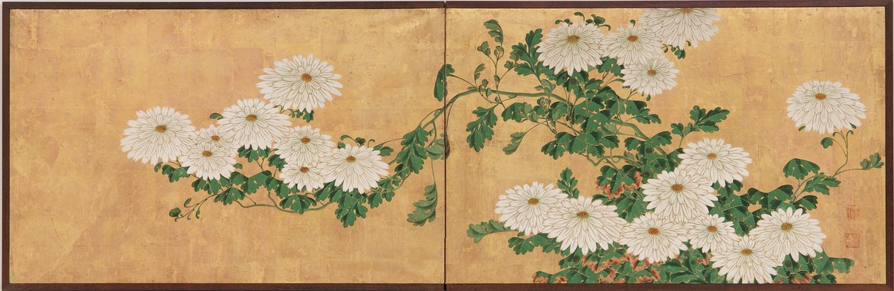 菊花，江户时代（墨水，颜色和纸上的黄金） 作者 伊藤雅作