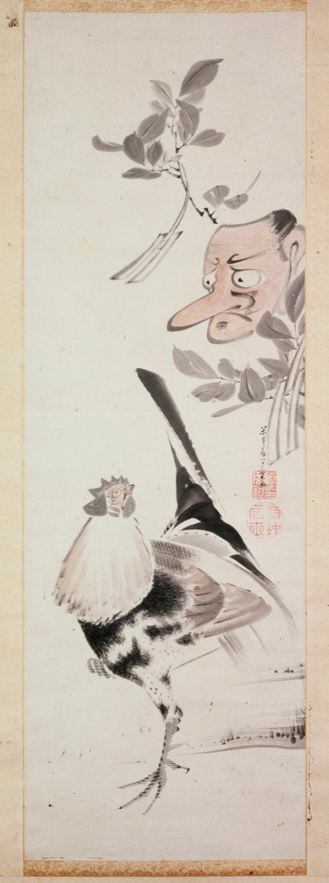公鸡和天狗面膜，1775（纸上的墨水和浅色） 作者 伊藤雅作