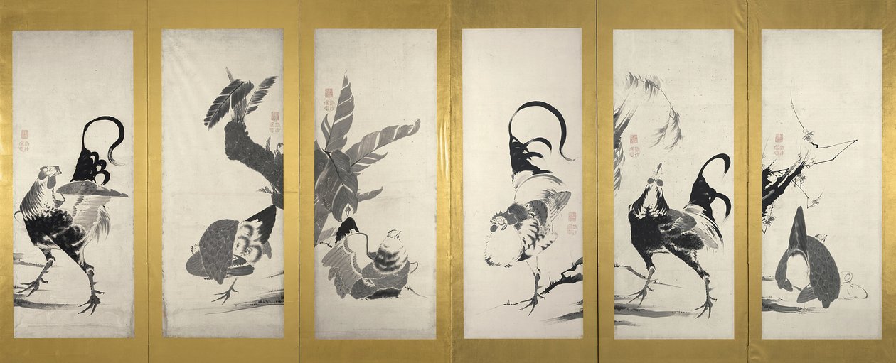 一对折叠屏幕（纸上墨水）之一（对3742188） 作者 伊藤雅作