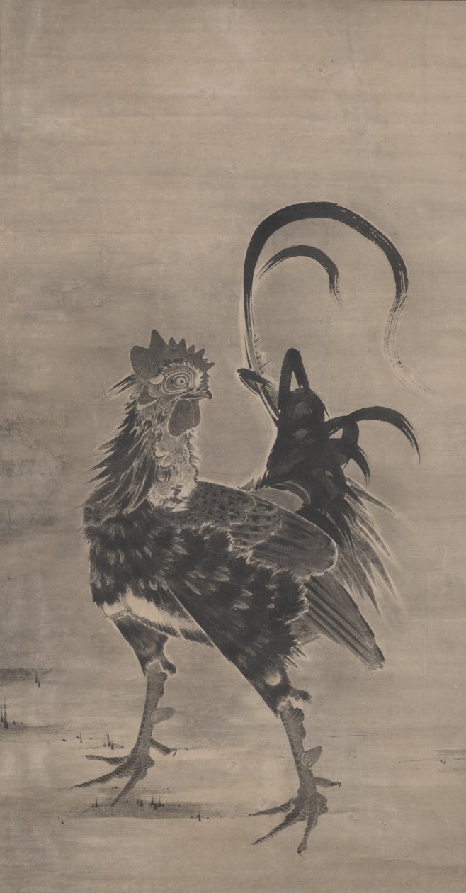 雄鸡，母鸡和小鸡，左边一对，1795年 作者 伊藤雅作