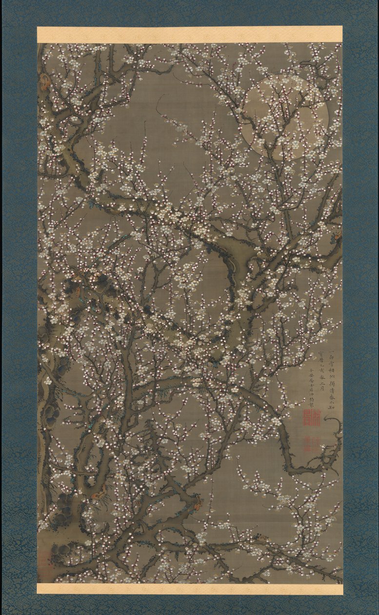 白梅花和月亮，1755年。 作者 伊藤雅作