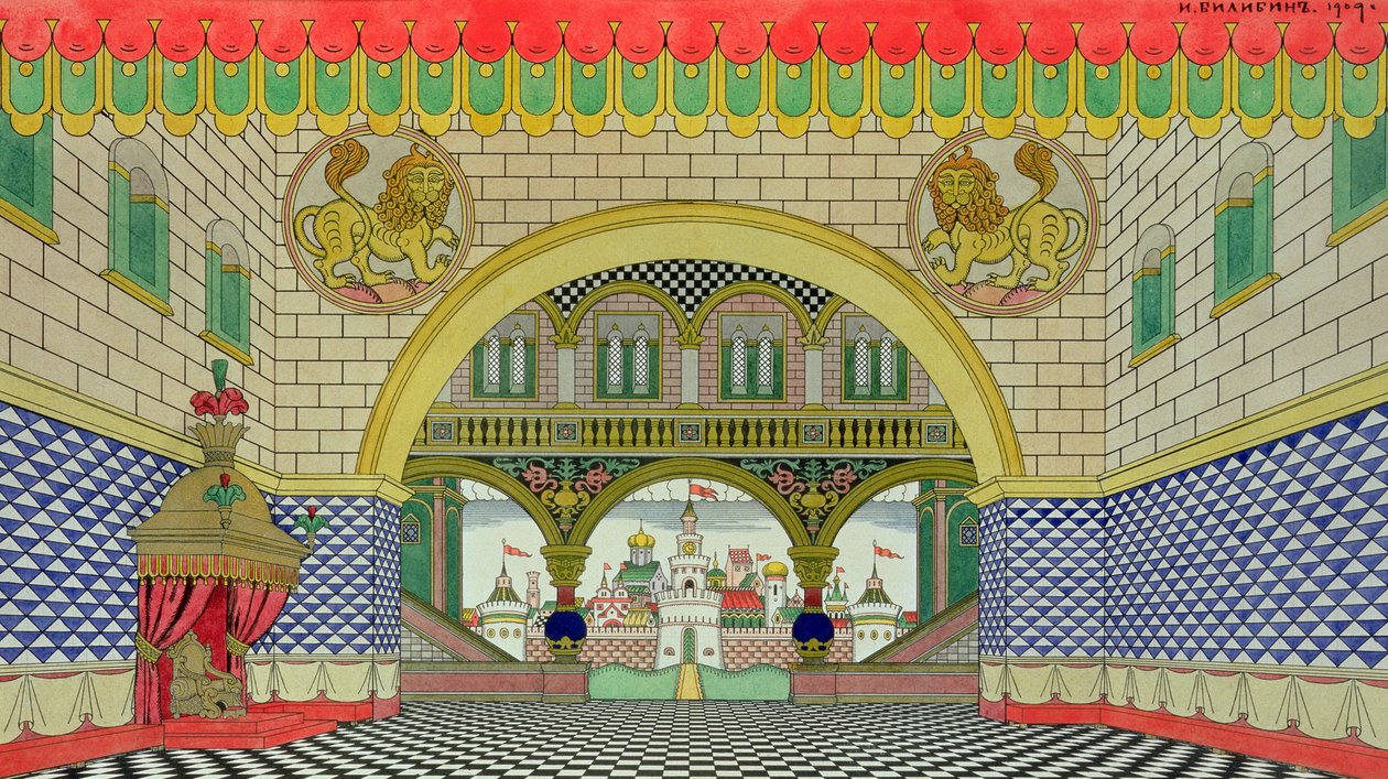 歌剧“黄金公鸡”的素描，作者：Nikolai Rimsky-Korsakov（1844-1908），1909年 作者 伊万·雅科夫列维奇·比利宾