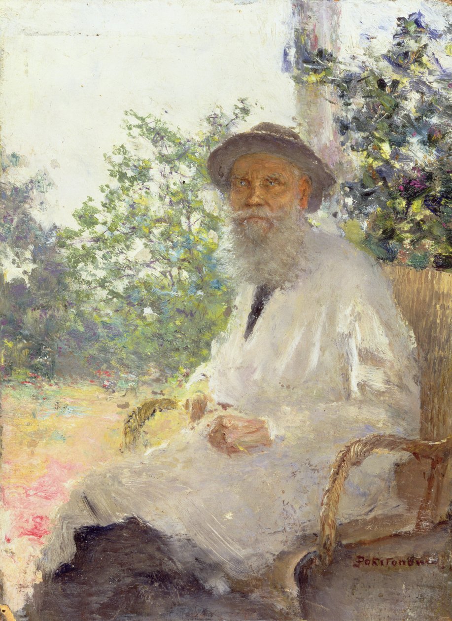 1905年，Lev Nikolaevich Tolstoy（1828-1910）在露台上的肖像 作者 伊万·波基托诺夫（Ivan Pokitonov）