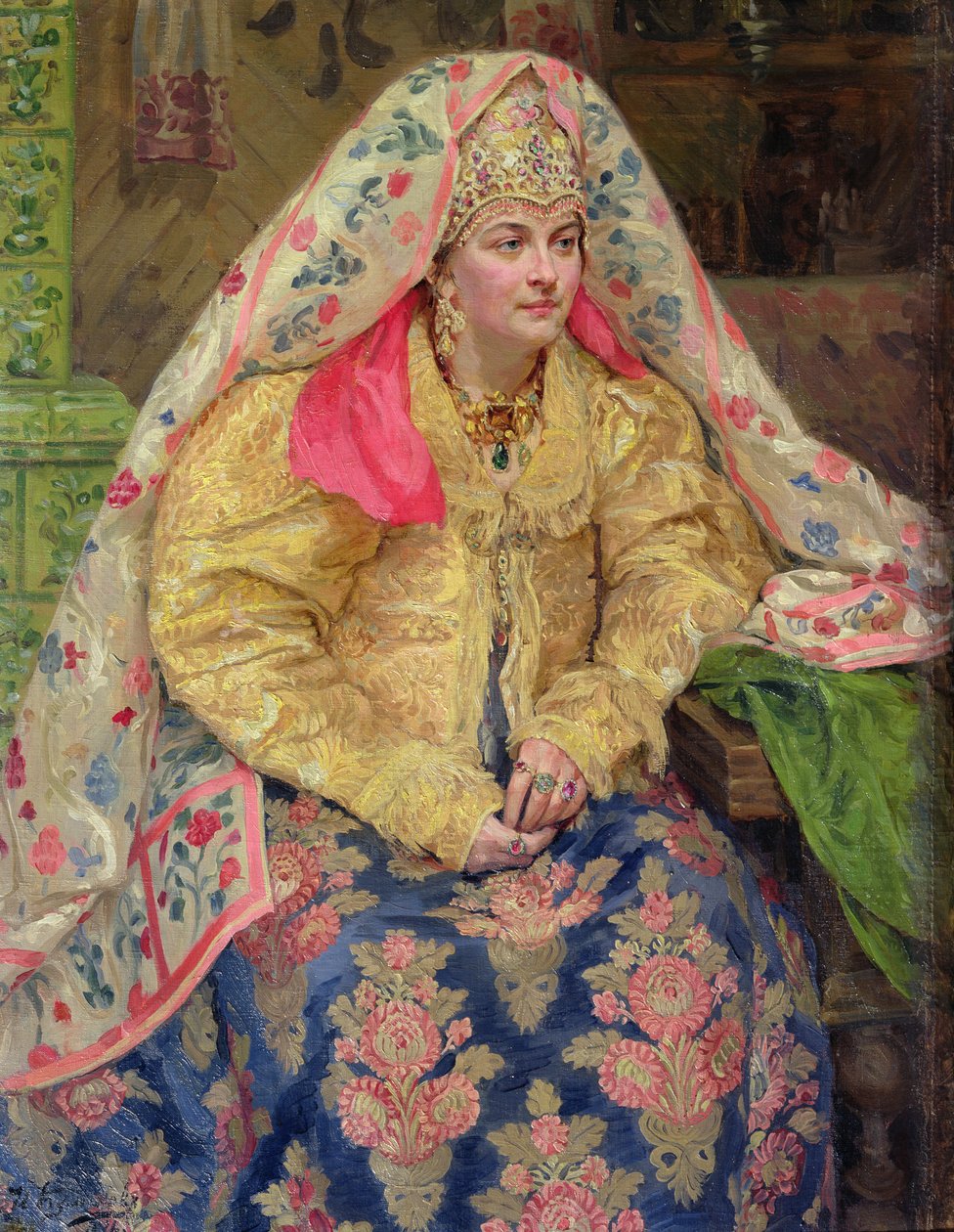 1916年老俄罗斯服饰的女人 作者 伊万·塞米诺诺维奇·库里科夫（Ivan Semyonovich Kulikov）