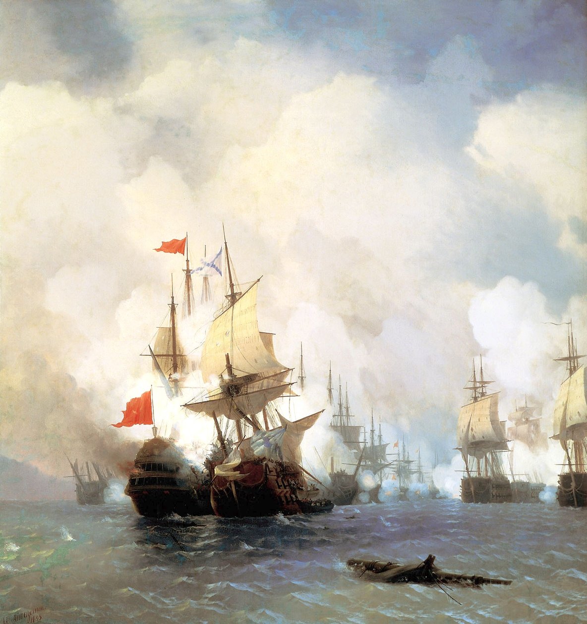 俄文："1770 年 6 月 24 日在希俄斯海峡的战斗" 1770 年 6 月 24 日的希俄斯战役 作者 伊万·艾瓦佐夫斯基
