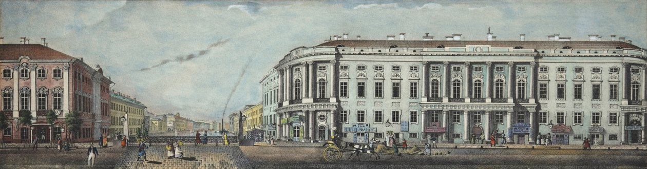 带有Stroganov宫的警察桥。涅夫斯基大街全景，1830年 作者 伊万·亚历克斯耶维奇·伊万诺夫