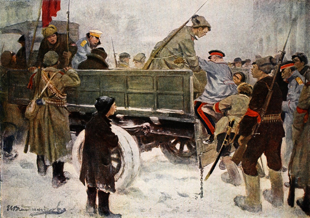 1917 年 2 月革命期间逮捕将军（彩色平版印刷） 作者 伊万·阿列克谢耶维奇·弗拉基米罗夫