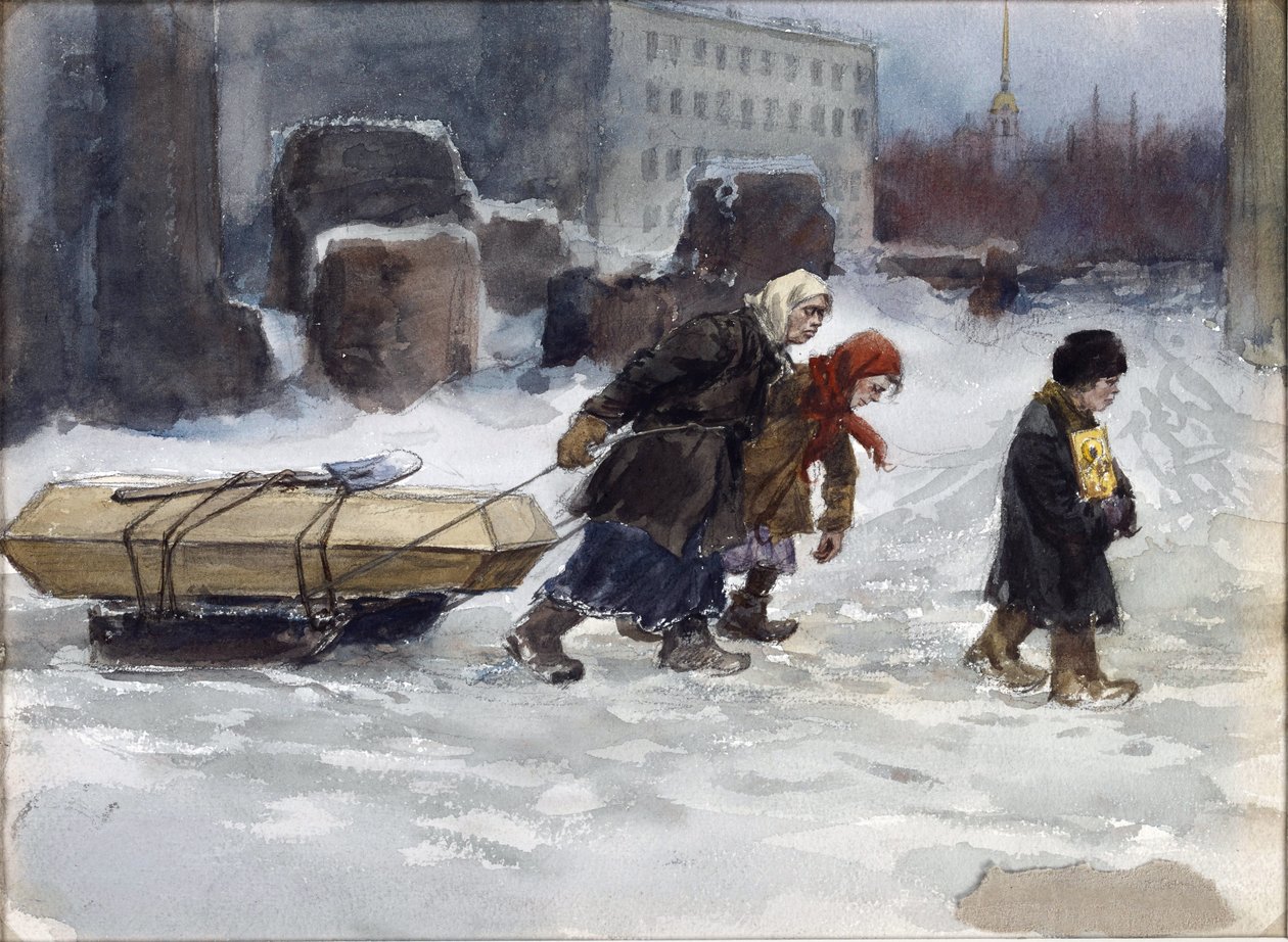 弗拉基米罗夫·伊万·阿列克谢耶维奇（Ivan Alexeyevich，1869-1947 年）埋葬了一名非共产党员工人。 水彩、纸本水粉 作者 伊万·阿列克谢耶维奇·弗拉基米罗夫