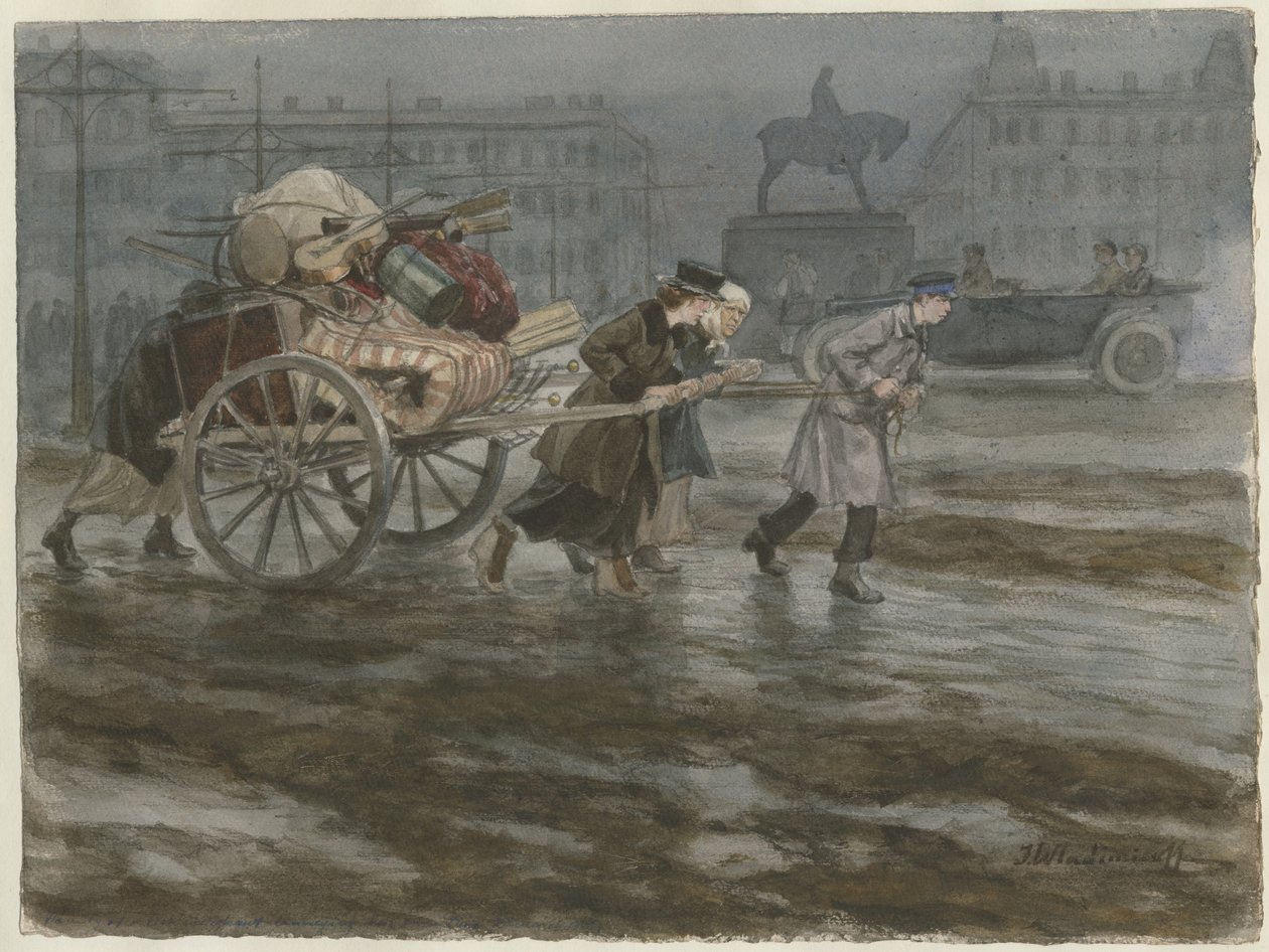 1917-1918年俄国革命水彩系列车上的家庭随身携带物品 作者 伊万·阿列克谢耶维奇·弗拉基米罗夫