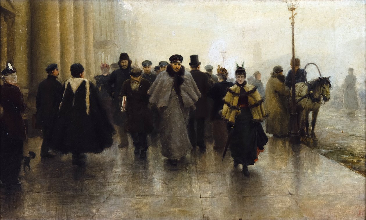 La perspective Nevski - Nevsky Prospekt - Ivan Alexeyevich Vladimirov（1869-1947 年）。布面油画，19 世纪 90 年代早期。尺寸：41x68 厘米 私人收藏 作者 伊万·阿列克谢耶维奇·弗拉基米罗夫