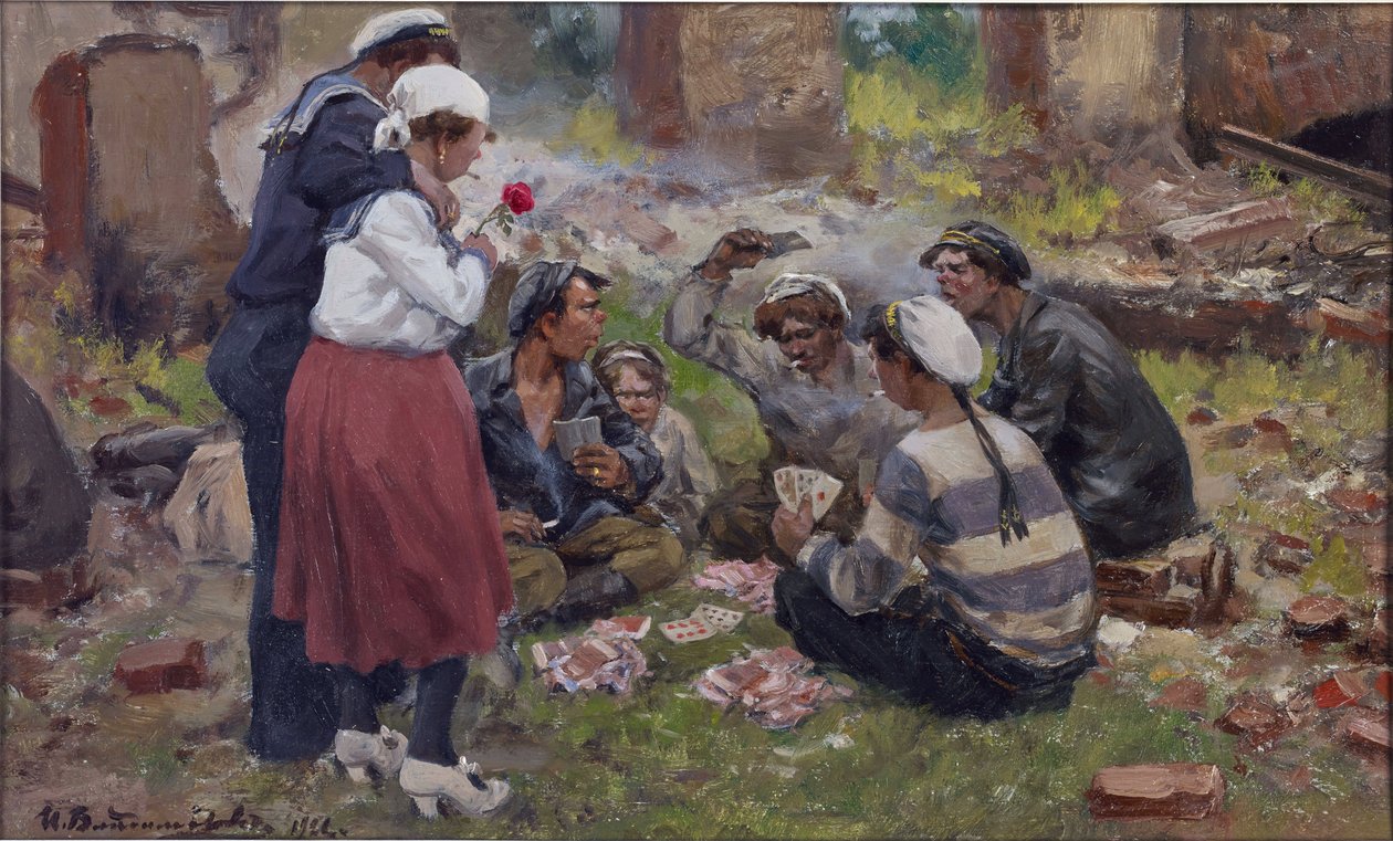 伊万·阿列克谢耶维奇·弗拉基米罗夫（Vladimirov, Ivan Alexeyevich，1869-1947 年）创作的水手纸牌。 木板上的油 作者 伊万·阿列克谢耶维奇·弗拉基米罗夫
